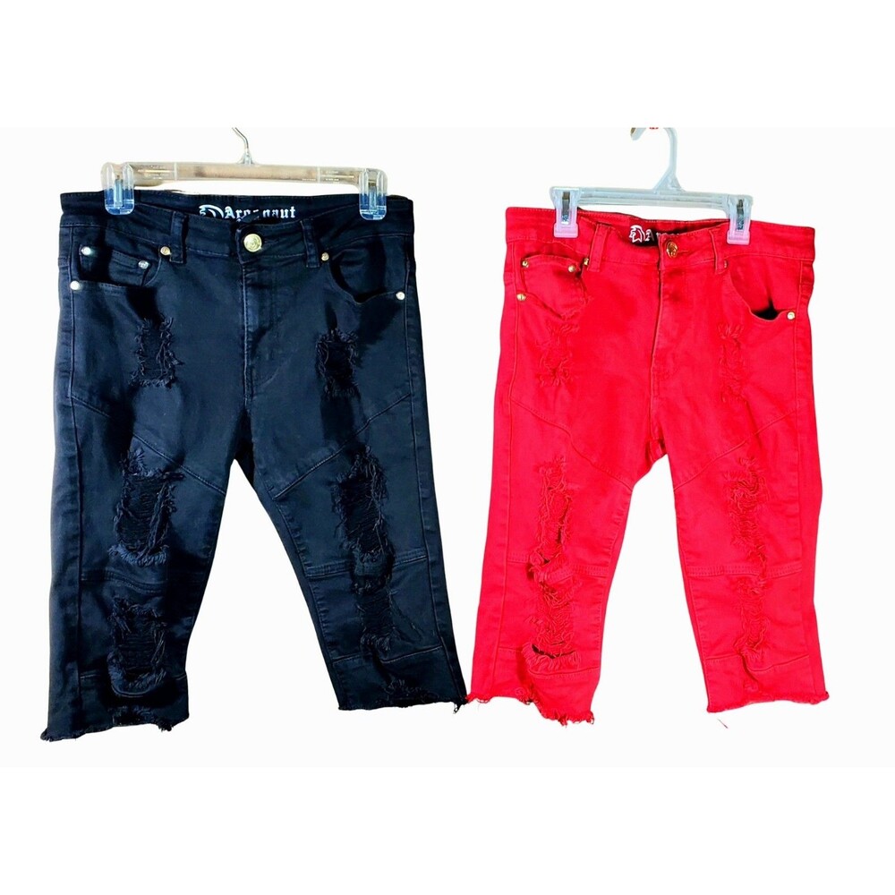 Argonaut Distressed Cut-off Shorts Lot of 2 Black & Red Size 32 Edgy Streetwear
